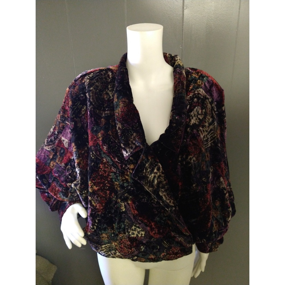 Vtg Silk Velvet Shawl Swiftie Art to wear Jacket by Louis Simon La Libellule Lg